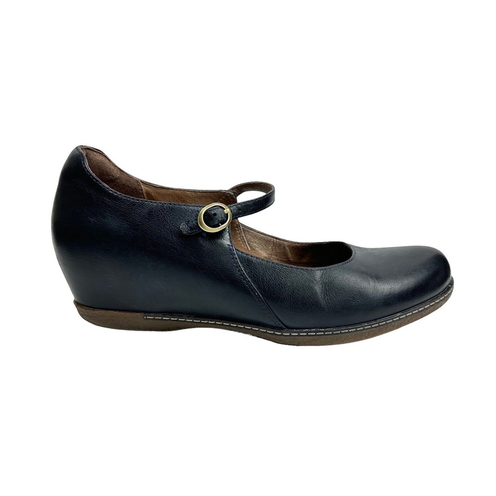 Dansko Mary Jane Wedges Womens 39 EU Blue Burnished Loralie Leather Shoes Buckle